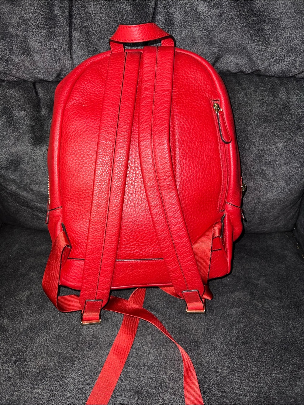 Michael Kors Bright Red Pebbled Leather Backpack with Gold Hardware - Picture 2 of 4
